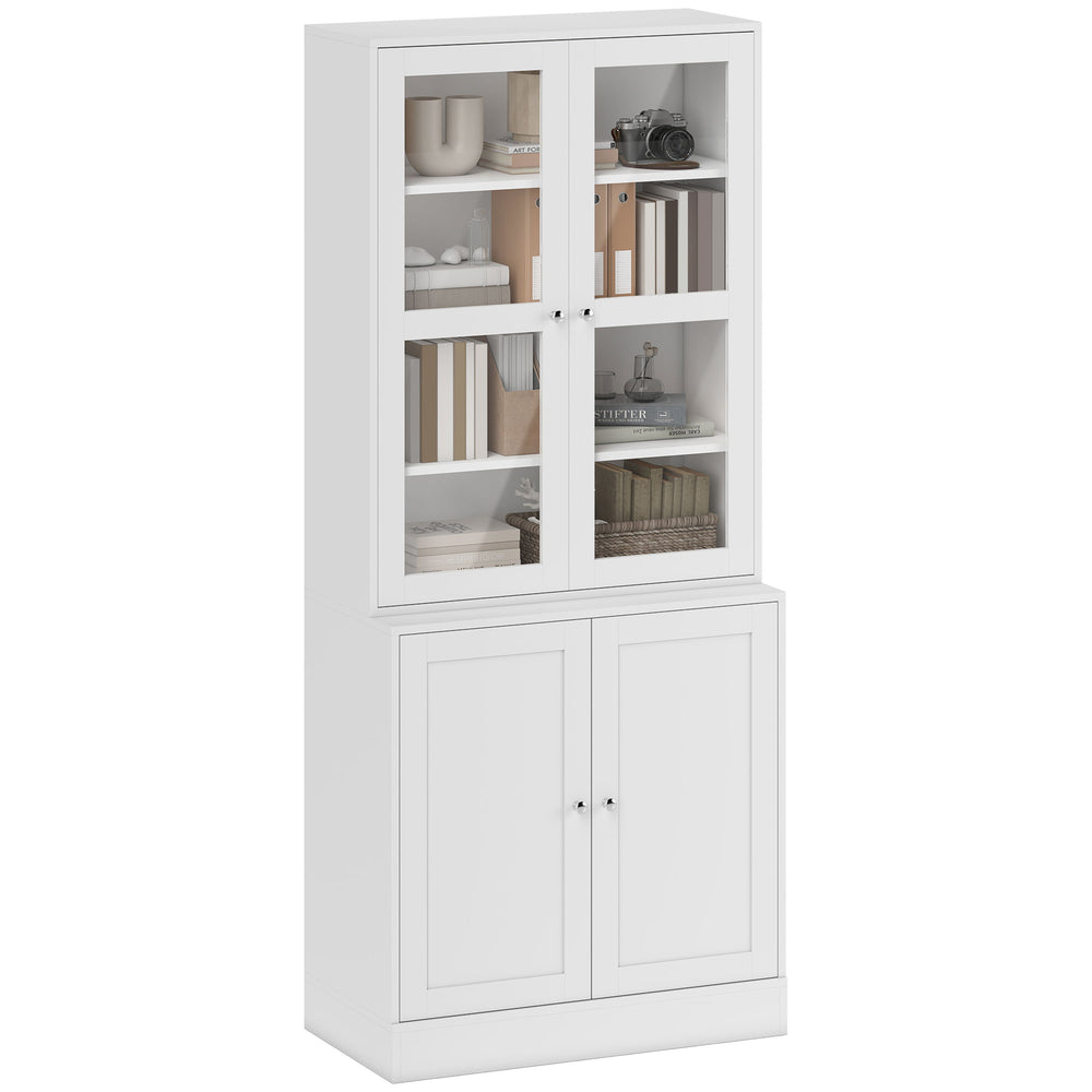 Bibliothèque avec portes, étagère haute avec 2 tablettes réglables, blanc