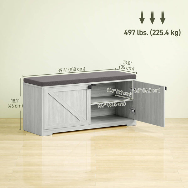 Banc de rangement à chaussures avec assise rembourrée, organiseur de chaussures, 8 paires, gris clair