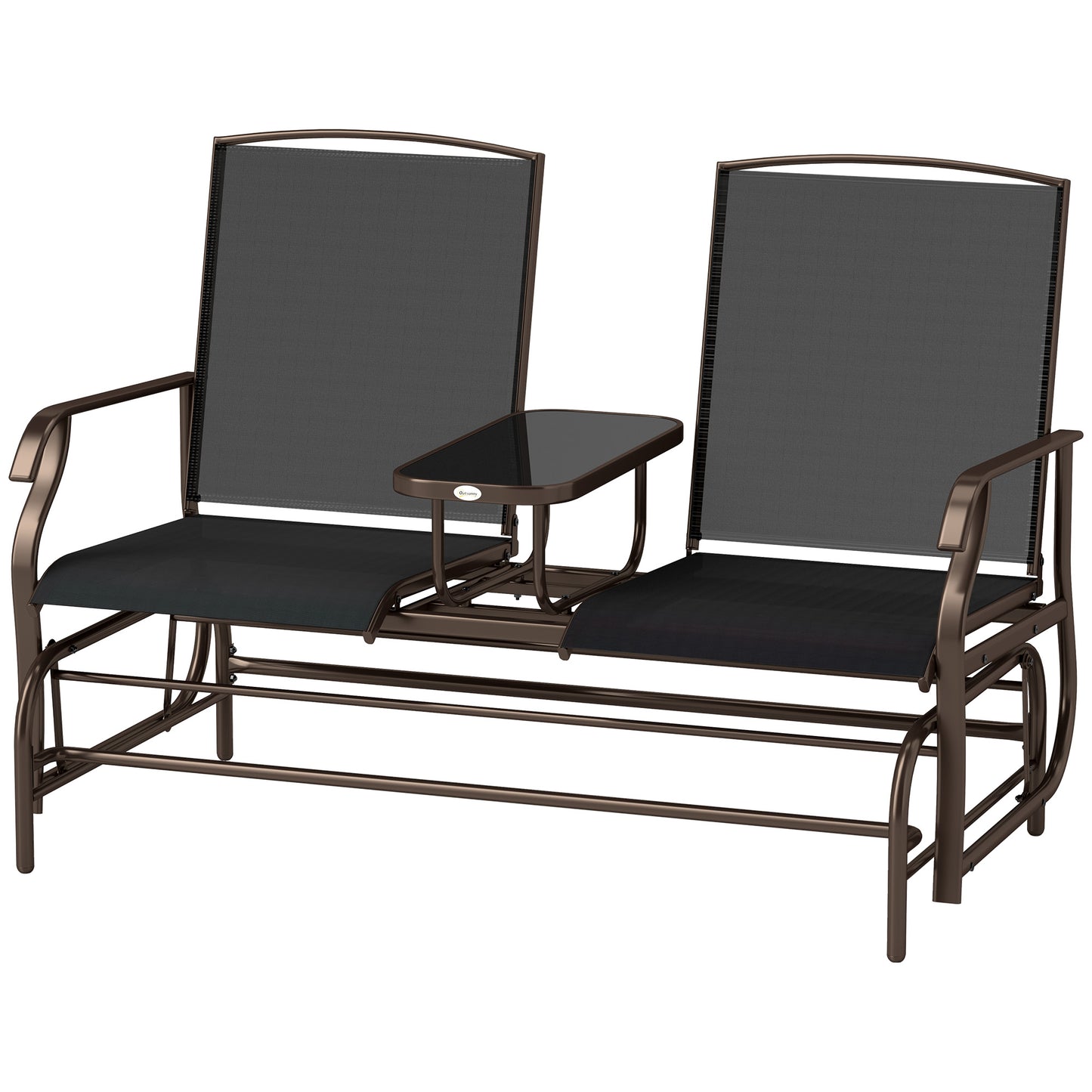 Outsunny Patio Rocking Chair, 2 Person Outdoor Loveseat, Garden Bench, Black