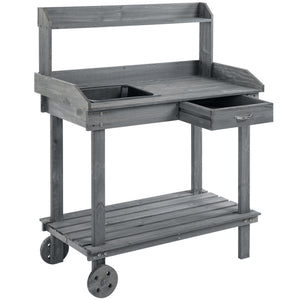 Table de rempotage en bois avec 2 roulettes amovibles, grise