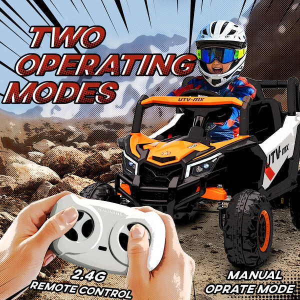 Voiture électrique 12 V avec télécommande, UTV électrique à batterie avec suspension à ressorts, orange