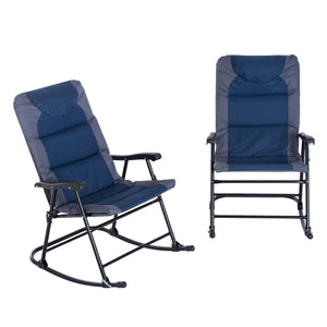 Ensemble de 2 fauteuils à bascule pliants rembourrés avec accoudoirs, bleu marine