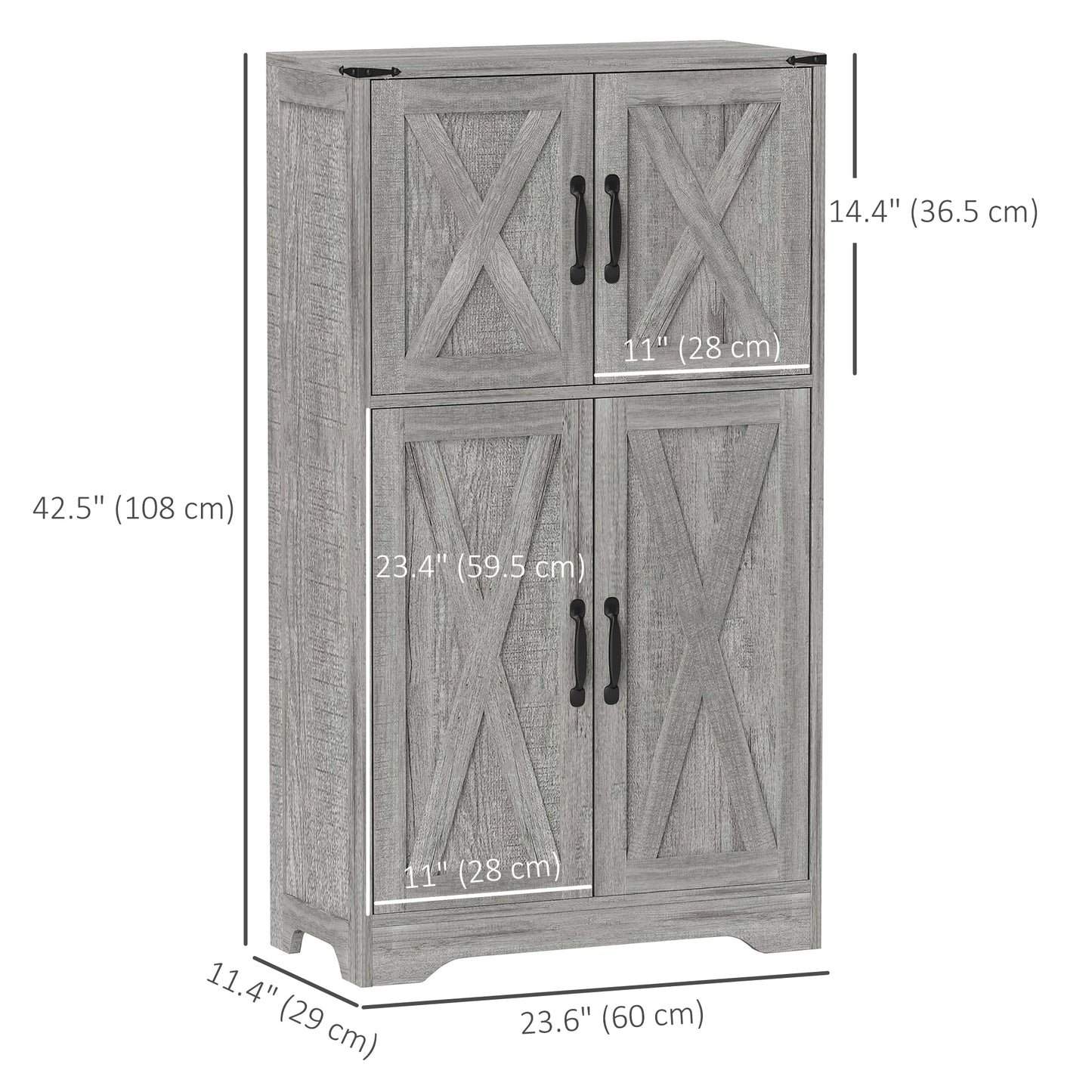 HOMCOM Farmhouse Kitchen Pantry, Freestanding Storage Cabinet with Barn Doors and Adjustable Shelves, Gray
