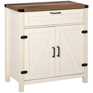 Farmhouse style kitchen sideboard with 2 rustic barn doors and one drawer, white