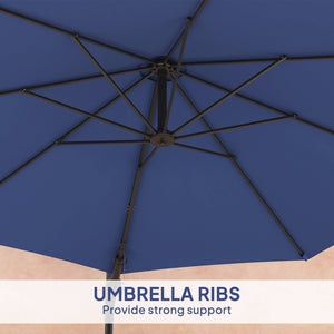 Parasol mural 9,6 x 9,6 pi avec manivelle, bleu foncé