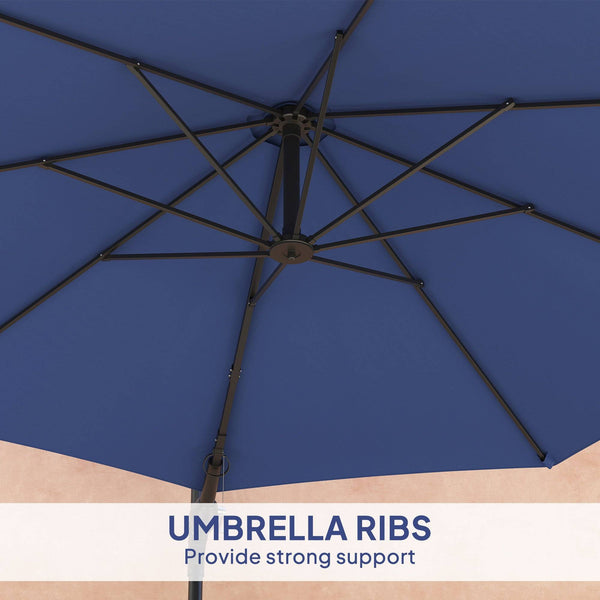 Parasol mural 9,6 x 9,6 pi avec manivelle, bleu foncé