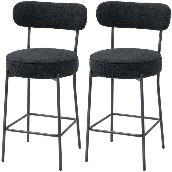Lot de 2 tabourets de bar rembourrés avec dossier et repose-pieds, noir