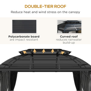 Gazebo 13' x 10', abri extérieur à double toit avec rideaux et cadre en aluminium, noir