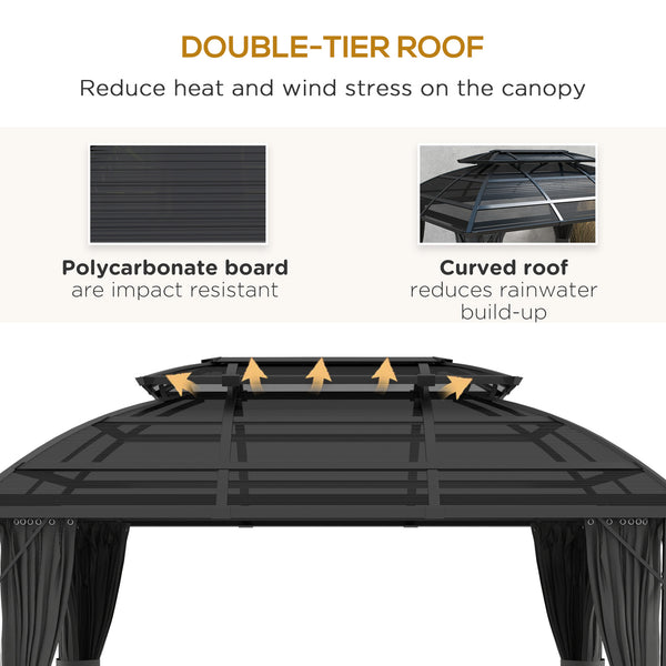 Gazebo 13' x 10', abri extérieur à double toit avec rideaux et cadre en aluminium, noir