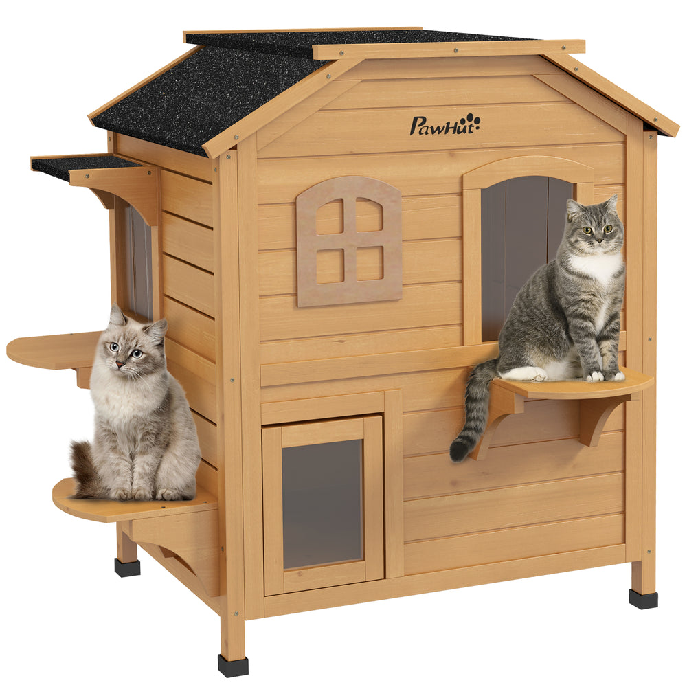 Maison à deux étages pour chats en bois avec toit ouvrant