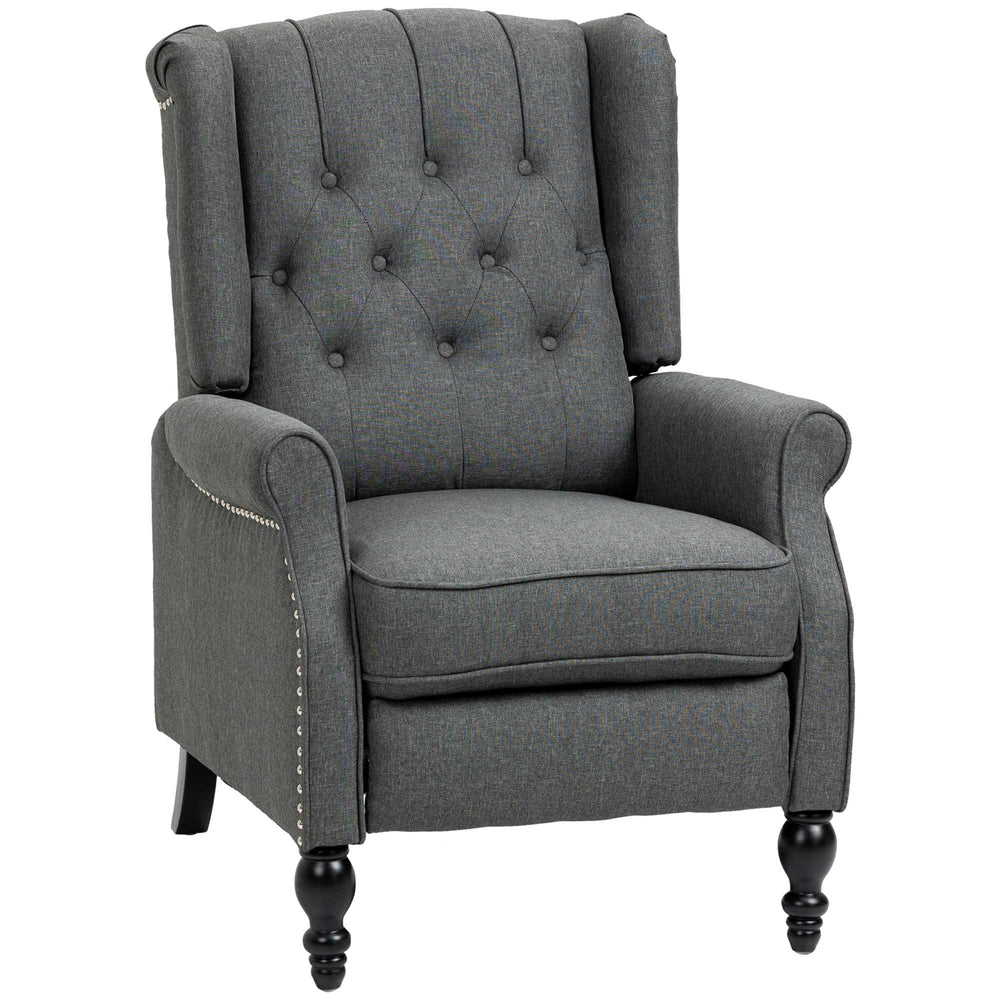 Fauteuil inclinable avec repose-pieds, capitonné et accoudoirs roulés, gris foncé