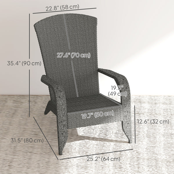Wicker Adirondack chair with cushions, mottled grey