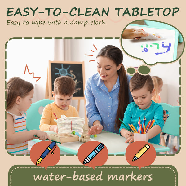 Kids Table and Chair Set (4 Chairs, Adjustable Height, Easy to Clean, Ages 1.5-5), Green