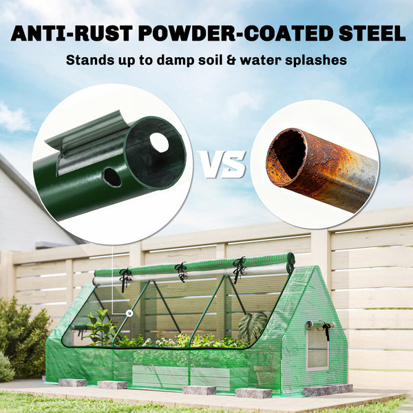 Mini portable greenhouse with mesh windows, green