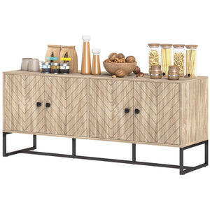 Buffet avec 2 étagères réglables et base en acier, meuble TV, meuble bar pour salon, chêne