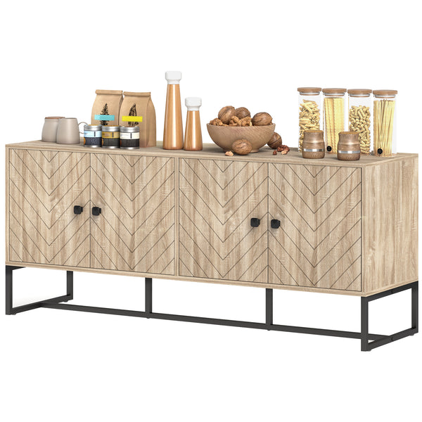 Buffet avec 2 étagères réglables et base en acier, meuble TV, meuble bar pour salon, chêne