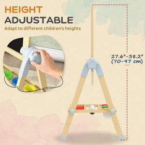 Chevalet d'art en bois double face avec tableau noir réglable en hauteur et tableau blanc magnétique, naturel