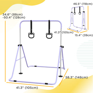 Barre de gymnastique pliable et réglable en hauteur avec anneaux de gymnastique, violet