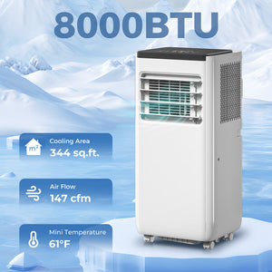 4-in-1 8000 BTU Portable Air Conditioner with Cooling, Dehumidification, Fan, Sleep Mode, Wi-Fi Voice Remote Control, White