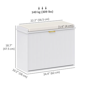 Banc d'entrée avec assise rembourrée et tiroirs rabattables, capacité de charge jusqu'à 120 kg, rangement pour 6 paires de chaussures, blanc