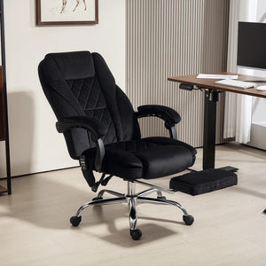 Massage office chair with adjustable height and footrest, black
