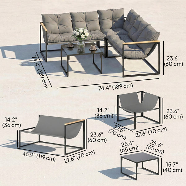 Ensemble de mobilier de patio 4 pièces avec coussins épais et table basse, gris