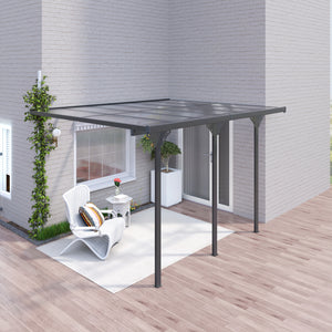 Pergola 10 x 12 avec toit rigide en polycarbonate, hauteur réglable, grise