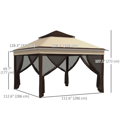 Gazebo pliant 3,3 x 3,3 m réglable avec toit UV30+, rideaux en maille amovibles, beige