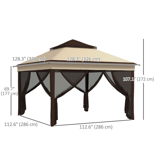Gazebo pliant 3,3 x 3,3 m réglable avec toit UV30+, rideaux en maille amovibles, beige