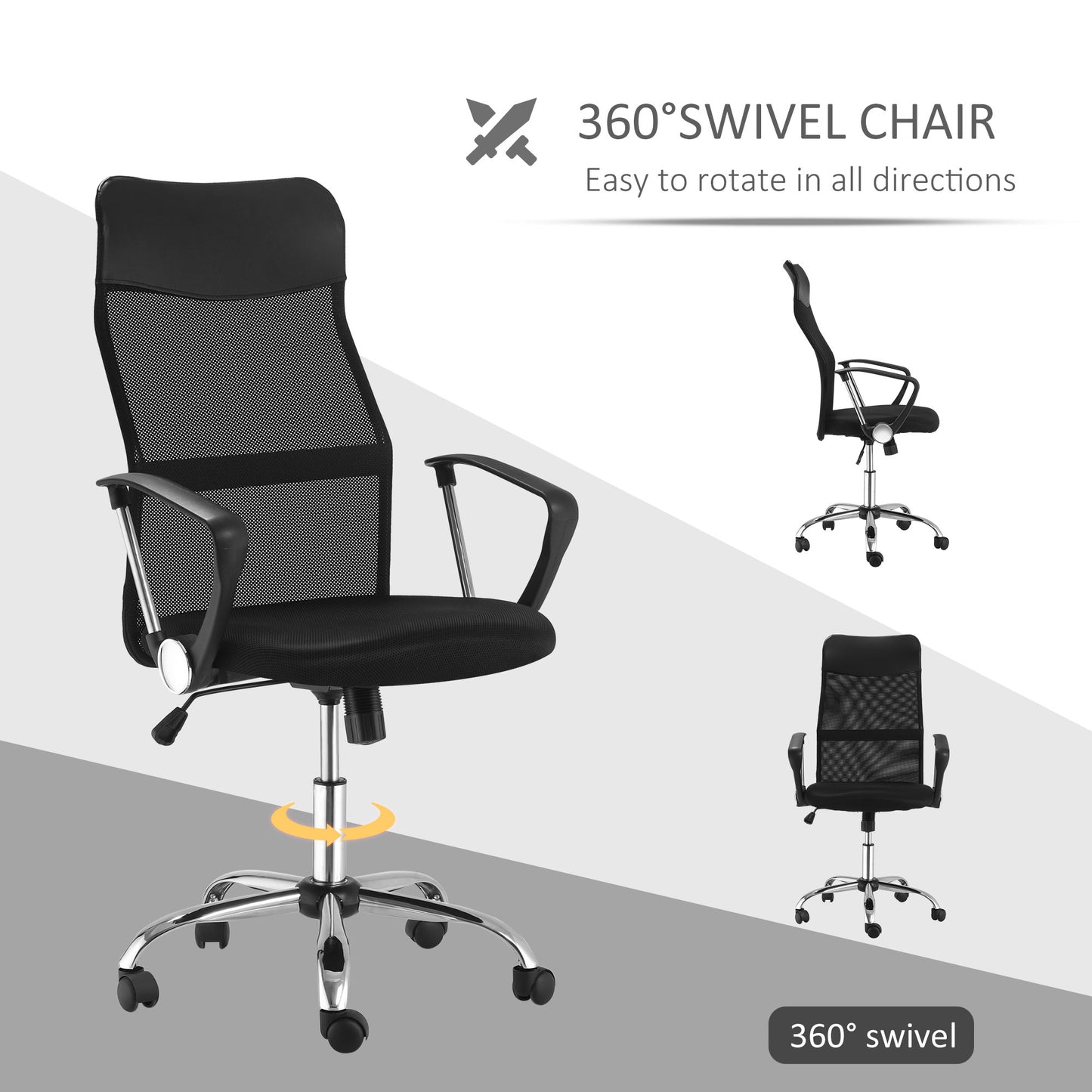 Mesh Office Chair, High Back, Swivel, Adjustable Height, Casters, Black