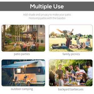 Pergola en métal 8 x 10 avec auvent latéral extensible, gris foncé