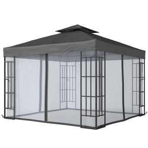 10'x10' Garden Gazebo Patio Canopy Portable Party Event Backyard w/ Mosquito Netting Dark Grey