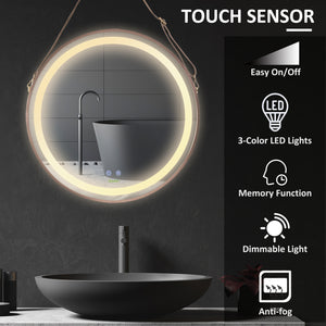 Round Dimmable Anti-Fog LED Bathroom Mirror, Rose Gold