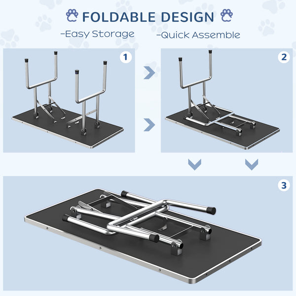 Table de toilettage pliable avec bras de toilettage réglable en hauteur et étagère de rangement, noire