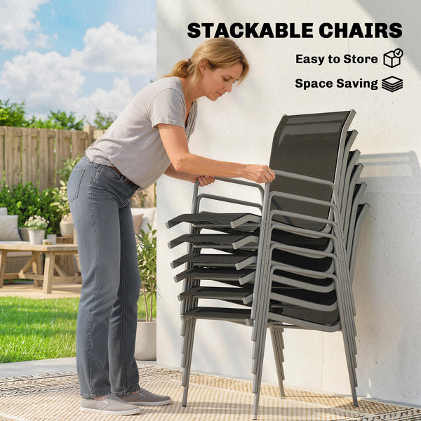 7-piece garden dining set, including a rectangular table and 6 stackable chairs.