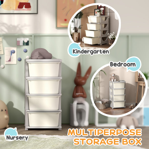 4-Tier Kids Organizer with 4 Plastic Drawers, Cream White
