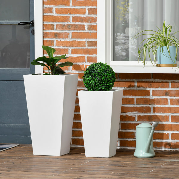 Ensemble de 2 grands pots de fleurs avec trous de drainage, blanc