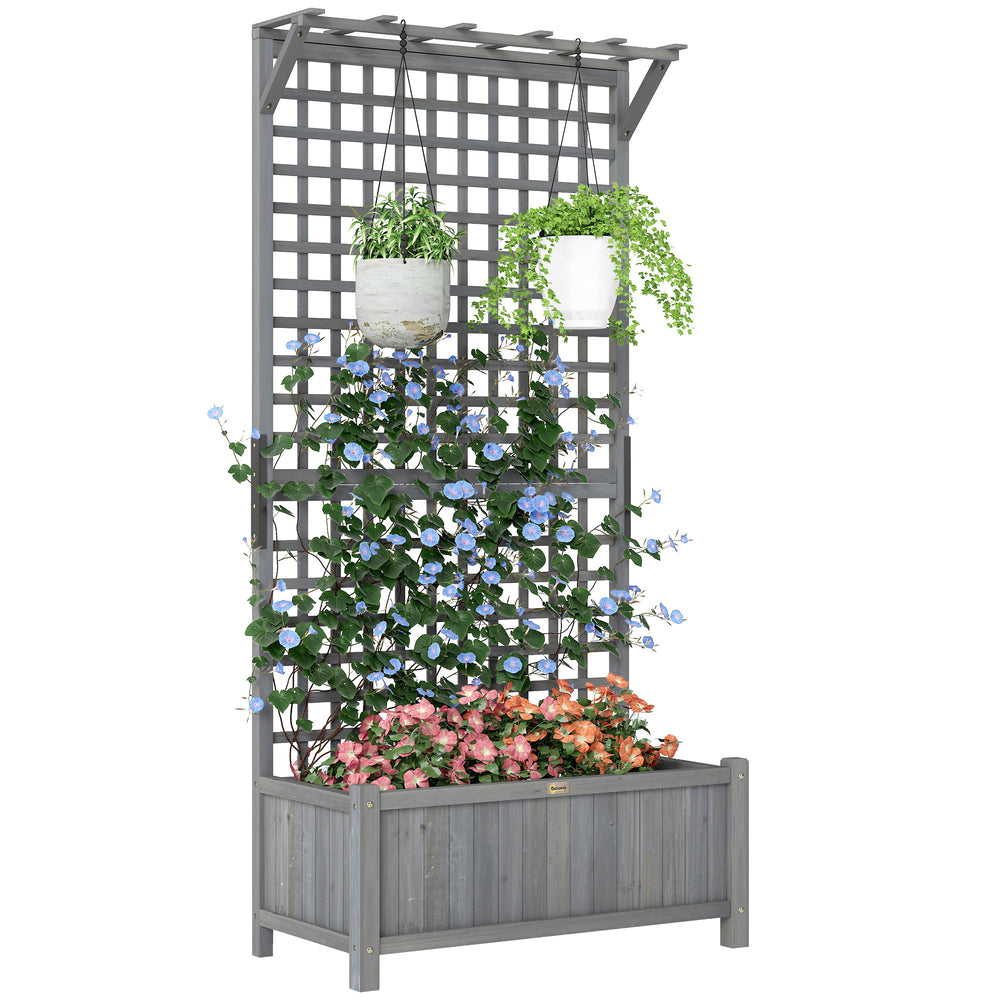 Wooden planter with trellis for climbing plants, dark grey