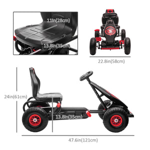 Kart à pédales pour enfants, avec siège ergonomique réglable, frein à main de sécurité, 5 à 12 ans, rouge