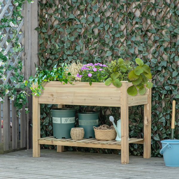 45" x 22" x 33" Raised Garden Bed with Legs and Storage Shelf, Wooden Elevated Planter Box with Drainage Holes for Backyard Patio Balcony, Light Green