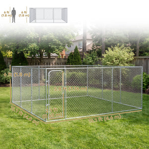 Dog park with gate, galvanized steel structure.