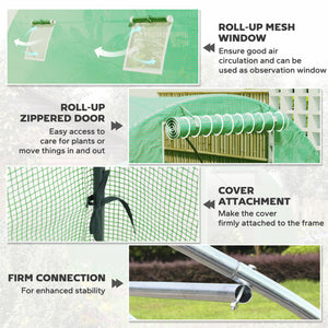 Heated tunnel greenhouse for plants with 4 windows and a zippered door