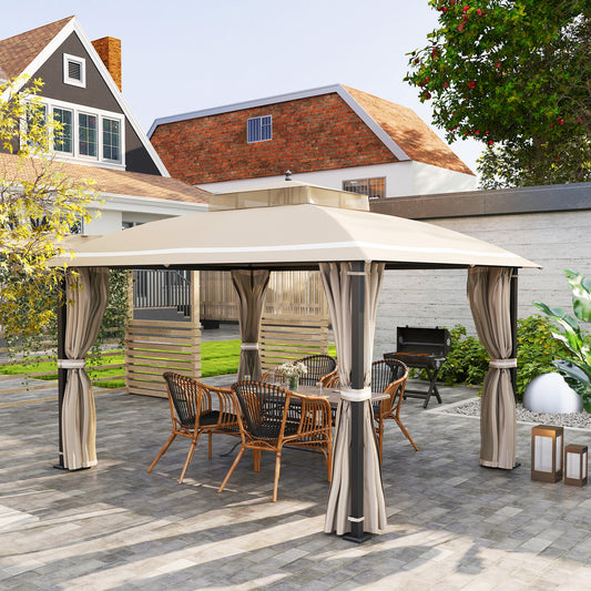 Outsunny 10' x 12' Outdoor Gazebo, Double Roof Patio Gazebo Canopy with Netting and Curtains for Garden, Lawn, Backyard, Deck |