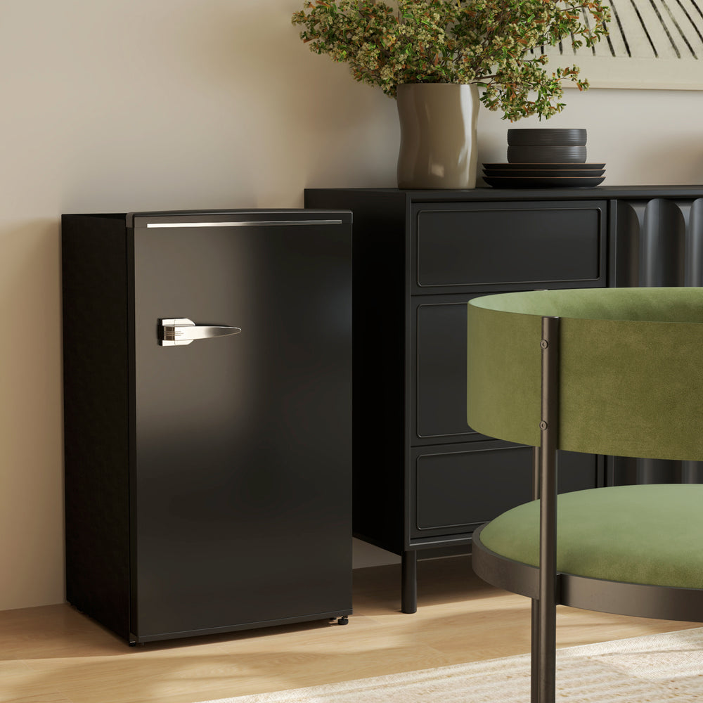 Mini-réfrigérateur rétro compact à une porte de 88 litres (3,1 pi³), thermostat réglable, 2 étagères en verre, noir