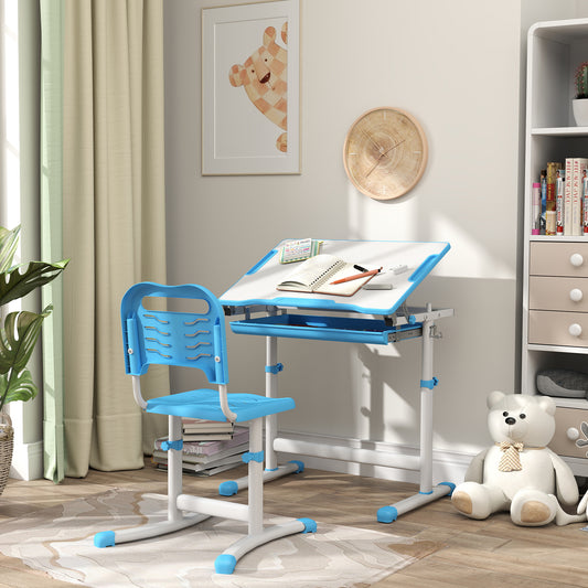 Ensemble table et chaise d'étude à hauteur réglable avec tiroir, bleu