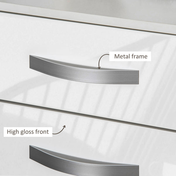 Ensemble de 2 tables de chevet modernes avec 3 tiroirs brillants, blanc