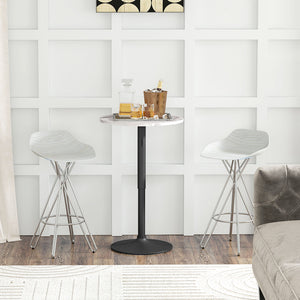 Table de bar réglable pour 2 personnes ronde avec base en acier pour bar à domicile, marbre blanc