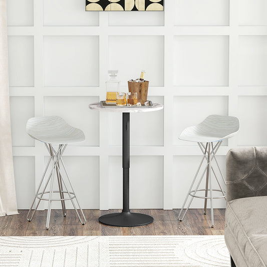 Table de bar réglable pour 2 personnes ronde avec base en acier pour bar à domicile, marbre blanc