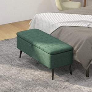 Pouf avec rangement rembourré en lin avec pieds en acier, vert foncé