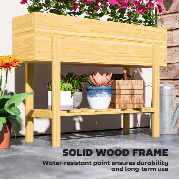 Jardinière surélevée avec étagère de rangement, revêtement de jardin pour terrasse, bois naturel
